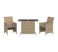 vidaXL Ensemble bistro 3 pièces avec coussins, poly rotin – Mélange beige