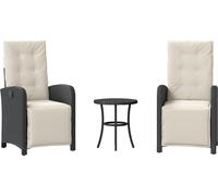 vidaXL Ensemble bistro 3 pièces Poly Rattan avec coussins Noir
