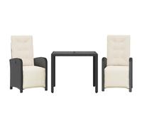 vidaXL Ensemble Bistro 3 pièces avec coussins Noir Poly Rattan