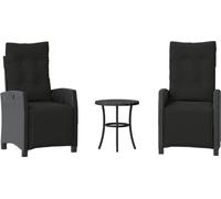 vidaXL Ensemble Bistro 3 pièces avec coussins Noir Poly Rattan