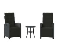 vidaXL Ensemble Bistro 3 pièces avec coussins Noir Poly Rattan