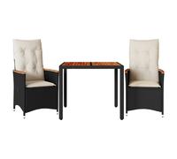 vidaXL Ensemble Bistro 3 pièces avec coussins Noir Poly Rattan