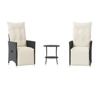 vidaXL Ensemble bistro 3 pièces en résine tressée (Poly Rattan) avec coussins Noir