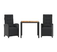 vidaXL Ensemble Bistro 3 pièces avec coussins Noir Poly Rattan