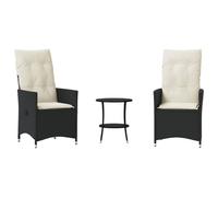 vidaXL Ensemble Bistro 3 pièces en résine tressée avec coussins Noir 45 x 50 cm 2 personnes
