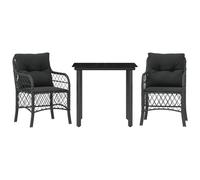 vidaXL Ensemble Bistro 3 pièces avec coussins Noir Poly Rattan
