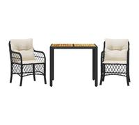 vidaXL Ensemble Bistro 3 pièces avec coussins Noir Poly Rattan