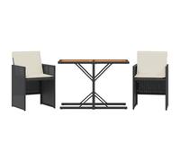 vidaXL Ensemble bistro 3 pièces avec coussins – Noir Poly Rattan