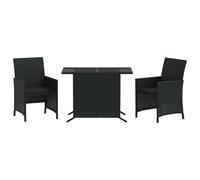 vidaXL Ensemble Bistro 3 pièces avec coussins Noir Poly Rattan