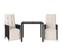vidaXL Ensemble Bistro 3 pièces avec coussins Noir Poly Rattan
