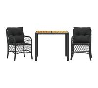 vidaXL Ensemble Bistro 3 pièces avec coussins Noir Poly Rattan