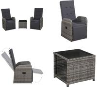 vidaXL Ensemble Bistro 3 pièces avec coussins Poly Rotin Gris - Ensemble Bistro - Ensembles Bistro - Fauteuil Et Table - Fauteuils Et Tables