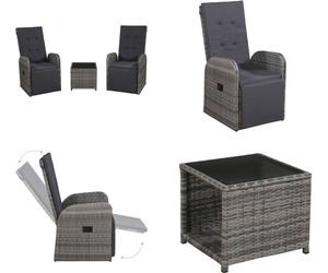 vidaXL Ensemble Bistro 3 pièces avec coussins Poly Rotin Gris - Ensemble Bistro - Ensembles Bistro - Fauteuil Et Table - Fauteuils Et Tables