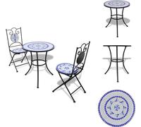 vidaXL Ensemble Bistro 3 pièces carreaux céramique bleu et blanc - ensembles de meubles de jardin