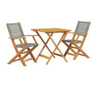 vidaXL Ensemble bistro 3 pièces – poly rotin gris et bois massif