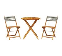 vidaXL Ensemble de bistro 3 pièces – Poly rotin et bois massif – Gris