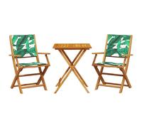 vidaXL Ensemble bistro 3 pièces motif feuilles, tissu et bois massif