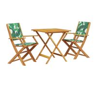 vidaXL Ensemble bistro 3 pièces motif feuilles – tissu et bois massif – Multicolore
