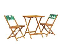 vidaXL Ensemble Bistro 3 pièces motif feuilles tissu et bois massif