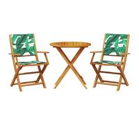 vidaXL Ensemble Bistro 3 pièces motif feuilles tissu et bois massif
