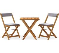vidaXL Ensemble Bistro 3 pièces Pliable avec coussins Bois massif Acacia