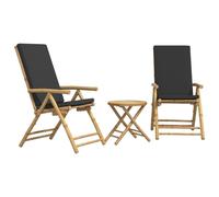 vidaXL Ensemble Bistro 3 pièces Pliable avec coussins gris foncé Bambou