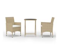 vidaXL Ensemble Bistro 3 pièces Poly rotin et verre trempé Beige