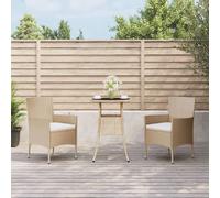 vidaXL Ensemble de jardin bistrot 3 pièces avec coussins Beige Poly Rattan