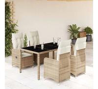 vidaXL Ensemble de jardin bistrot 5 pièces avec coussins Beige Poly Rattan