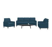 vidaXL Ensemble de canapés 3 pcs avec coussins Bleu Velours