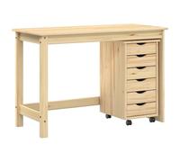 vidaXL Ensemble Bureau et Cabinet Roulant Moss 2 pcs Marron, Bureau Moderne Rectangle pour Salon, Rangement spacieux, en Bois de pin, unité Mobile à roulettes