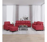 vidaXL 4-delige Loungeset met kussens kunstleer wijnrood3201356 Rouge G