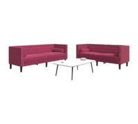 VIDAXL Ensemble canapé Chesterfield - Rouge bordeaux Velours