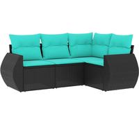 vidaXL Ensemble canapé de jardin 4 pièces avec coussins, polyrattan noir