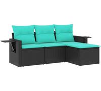vidaXL Ensemble canapé de jardin 4 pièces avec coussins, polyrattan noir