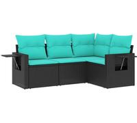 vidaXL Ensemble canapé de jardin 4 pièces avec coussins, polyrattan noir