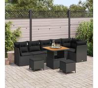 vidaXL Ensemble canapé de jardin 9 pcs noir poly rotin