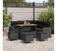 vidaXL Ensemble canapé de jardin 9 pcs noir poly rotin