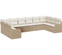 vidaXL Ensemble canapé de jardin avec coffre de rangement 10 pièces Beige et blanc Poly-rotin