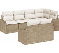 vidaXL Ensemble canapé de jardin avec coussins 7 pièces Beige et blanc Poly-rotin