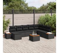 vidaXL Ensemble canapé de jardin avec coussins et coffre de rangement 9 pièces Noir Polyrotin
