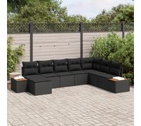 vidaXL Ensemble canapé de jardin avec coussins et coffre de rangement 9 pièces Noir Polyrotin