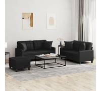 3-delige Loungeset met kussens kunstleer zwart3201373