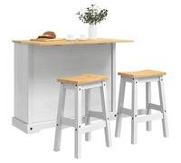 vidaXL Ensemble Cuisine Îlot Corona 3 pcs Blanc et Cire de Miel, Îlot de cuisine rustique, bois de pin pour rangement, grand espace, plan de travail pliable, design pratique