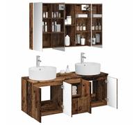 vidaXL Ensemble d'armoire de Salle de Bain 4 pcs Bois Ancien, Ensemble de Meubles de Salle de Bain Modernes, Vanity Mural avec Miroir LED, Rangement Bien pensé, Gain de Place