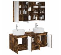 vidaXL Ensemble d'armoire de Salle de Bain 4 pcs Chêne fumé, Ensemble de Meubles de Salle de Bain Modernes, Vanity Mural avec Miroir LED, Rangement Bien pensé, Gain de Place