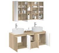 vidaXL Ensemble d'armoire de Salle de Bain 4 pcs Chêne Sonoma, Ensemble de Meubles de Salle de Bain Modernes, Vanity Mural avec Miroir LED, Rangement Bien pensé, Gain de Place