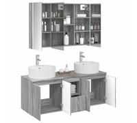 vidaXL Ensemble d'armoire de Salle de Bain 4 pcs Sonoma Gris, Ensemble de Meubles de Salle de Bain Modernes, Vanity Mural avec Miroir LED, Rangement Bien pensé, Gain de Place