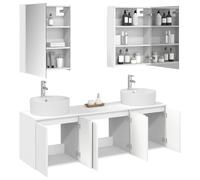 vidaXL Ensemble d'armoire de Salle de Bain 5 pcs Blanc, Ensemble de Meubles de Salle de Bain Modernes, rangements muraux, élégante Coiffeuse rectangulaire avec éclairage LED