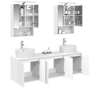 vidaXL Ensemble d'armoire de Salle de Bain 5 pcs Blanc, Rangement Moderne pour la Salle de Bain, Ensemble de Meubles rectangulaires, miroirs LED, Solutions Pratiques pour Un Espace rangé